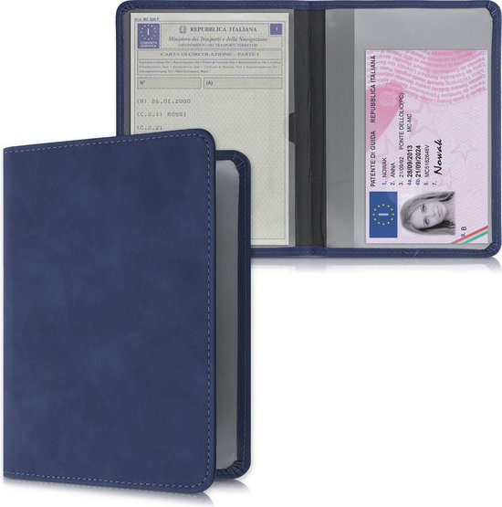 kwmobile Étui pour papiers de voiture italiens et permis de conduire - Housse avec porte-cartes en bleu foncé - Housse en simili cuir