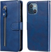 Mode Kalf Textuur Rits Horizontale Flip Leren Case met Standaard & Kaartsleuven & Portemonnee Functie Voor iPhone 13 mini (Blauw)