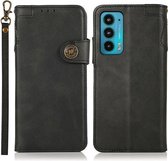 Voor Motorola Edge 20 KHAZNEH Dual-Splicing Koeienhuid Textuur Horizontale Flip Lederen Case met Houder & Kaartsleuven & Portemonnee & Fotolijst & Lanyard (Zwart)