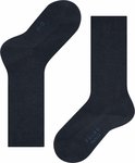 Donkerblauwe kniekousen van FALKE met een fijn ribbelpatroon en de tekst 'FALKE FAMILY'.