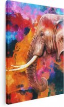 Artaza Canvas Schilderij Kleurrijke Olifant - Abstract - 60x80 - Foto Op Canvas - Canvas Print