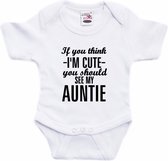 You think I am cute see my auntie tekst baby rompertje wit jongens en meisjes - Cadeau tante rompertje - Babykleding 68 (4-6 maanden)