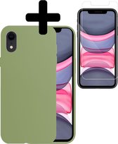Hoes voor iPhone XR Hoesje Groen Siliconen Case Met Screenprotector - Hoes voor iPhone XR Hoesje Hoes met Screenprotector - Groen