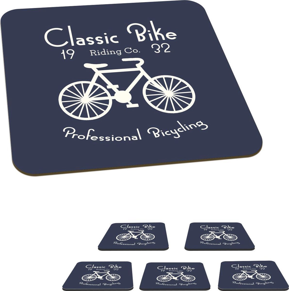 Onderzetters voor glazen - Vintage - Fiets - Tekst - 10x10 cm - Glasonderzetters - 6 stuks