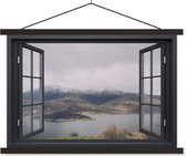 Posterhanger incl. Poster 90x60 cm - Schoolplaat - Doorkijk - Landschap - Water - Textielposter - Zwarte latten