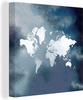Canvas Wereldkaart - 90x90 - Wanddecoratie Wereldkaart - Waterverf - Blauw