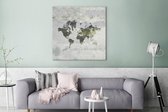 Canvas Wereldkaart - 90x90 - Wanddecoratie Wereldkaart - Bloem - Grijs