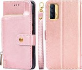 Voor Realme V15 5G Rits Tas PU + TPU Horizontale Flip Lederen Case met Houder & Kaartsleuf & Portemonnee & Lanyard (Rose Goud)