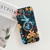 Voor iPhone 11 Pro Max Frosted Flowers Pattern IMD TPU Case met opvouwbare houder (zwart)