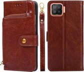 Voor OPPO F17/A73 Rits Tas PU + TPU Horizontale Flip Lederen Case met Houder & Kaartsleuf & Portemonnee & Lanyard (Bruin)