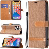 Kleuraanpassing Denim Textuur Horizontale Flip Leren Case met Houder & Kaartsleuven & Portemonnee & Lanyard Voor iPhone 13 (Bruin)