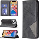 Rhombus Texture Horizontal Flip Magnetic Leather Case met houder en kaartsleuven voor iPhone 13 Pro (zwart)