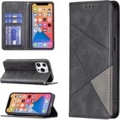 Rhombus Texture Horizontal Flip Magnetic Leather Case met houder en kaartsleuven voor iPhone 13 (zwart)