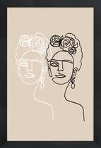 JUNIQE - Poster met houten lijst Frida Double Beige -13x18 /Ivoor