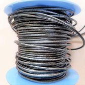 Leren veter, zwart zilver 1.5 mm, 1 meter