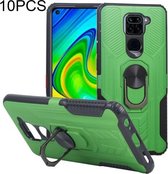 10 PCS Shield Armor PC + TPU-beschermhoes met 360 graden rotatieringhouder voor Xiaomi Redmi Note 9 (groen)