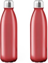 2x Stuks glazen waterfles/drinkfles rood transparant met Rvs dop 500 ml - Sportfles - Bidon