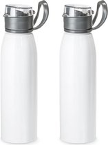 4x Stuks aluminium waterfles/drinkfles wit met klepdop en handvat 650 ml - Sportfles - Bidon