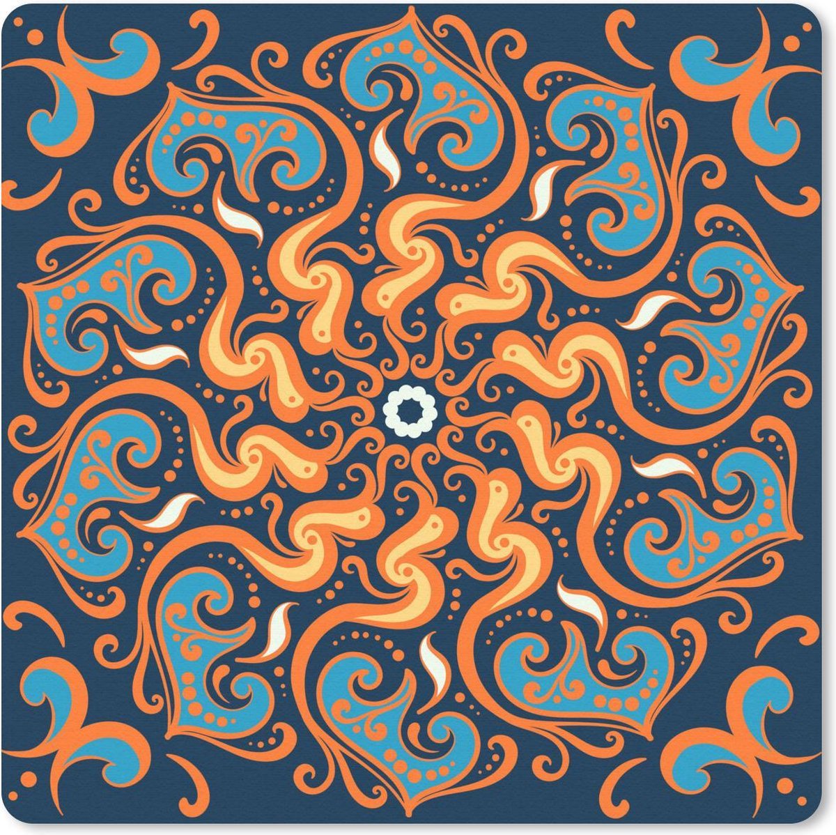 Muismat 30x30 cm - Mousepad Mandala - Bloem - Bladeren - Oranje - Muismatten