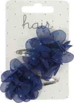 Haarspeldjes Klikklak 4.0cm Bloem met Glitter - Blauw - 2 stuks