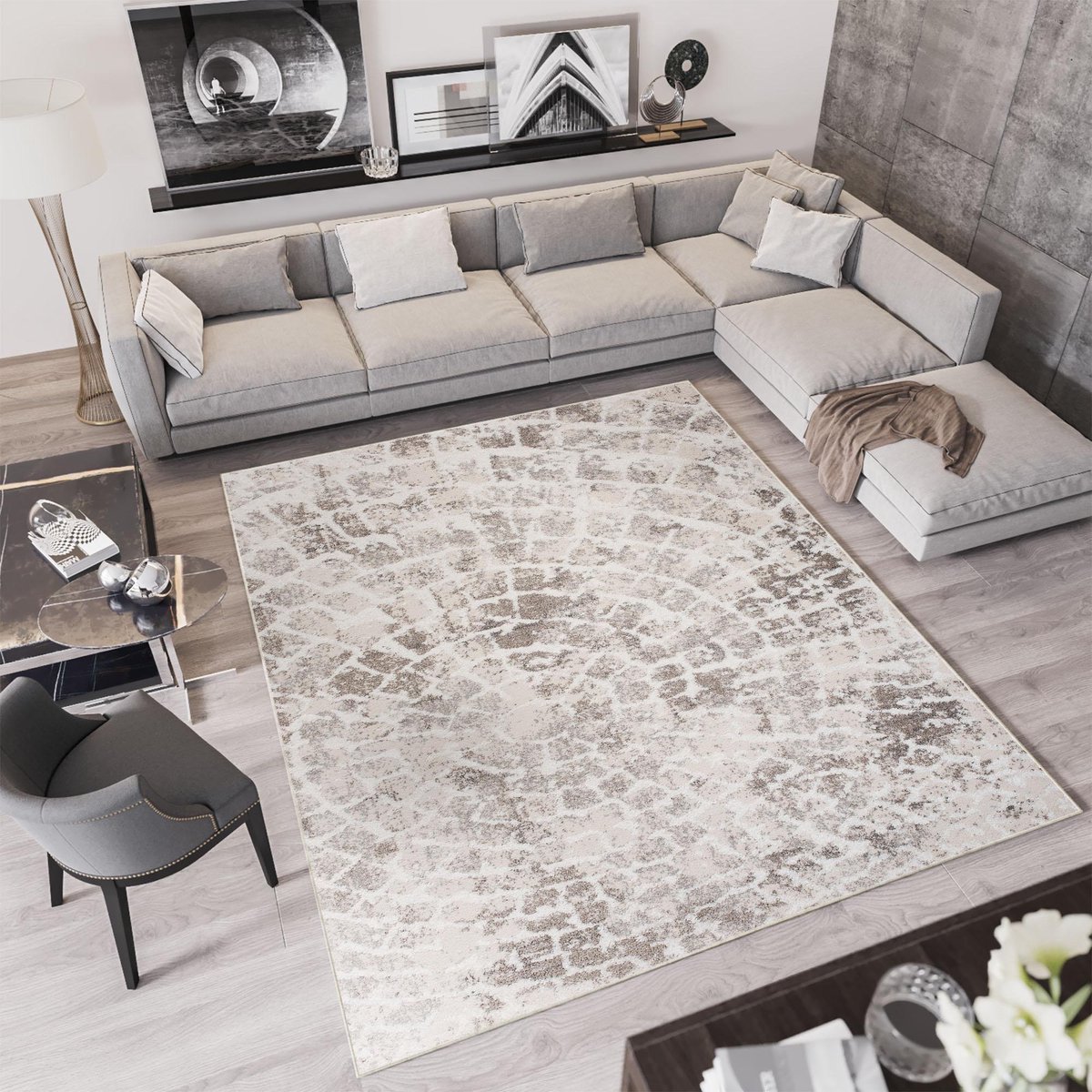 Tapiso Troya Vloerkleed Woonkamer Slaapkamer Creme Bos Hout Patroon Design Eyecatcher Inte