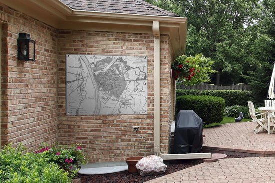 Affiche de jardin - Toile de jardin - Posters de jardin extérieur - Carte historique de la ville de Zutphen - noir et blanc - 120x90 cm - Jardin - Plan de la ville