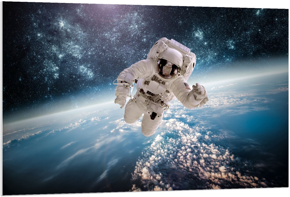 KuijsFotoprint Forex - Astronaut in de Ruimte - 120x80cm Foto op Forex Blauw