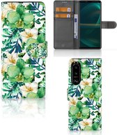 Bookcase Sony Xperia 5III Housse de Téléphone Portable Orchidée Verte
