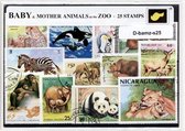Babydieren en hun Moeders in de Dierentuin – Luxe postzegel pakket (A6 formaat) : collectie van 25 verschillende postzegels van babydieren en hun moeders – kan als ansichtkaart in