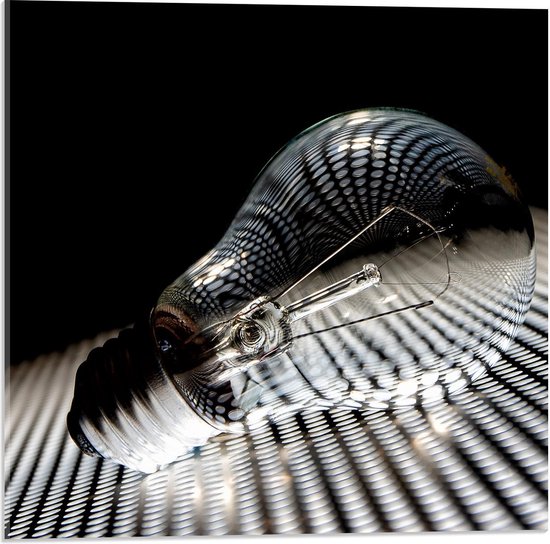 Acrylglas - Gloeilamp op Rooster - 50x50cm Foto op Acrylglas (Met Ophangsysteem)