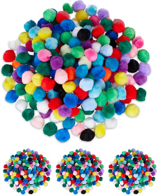 800x pompons - set - div. kleuren - kleine pompons - knutsel pompons - 2cm