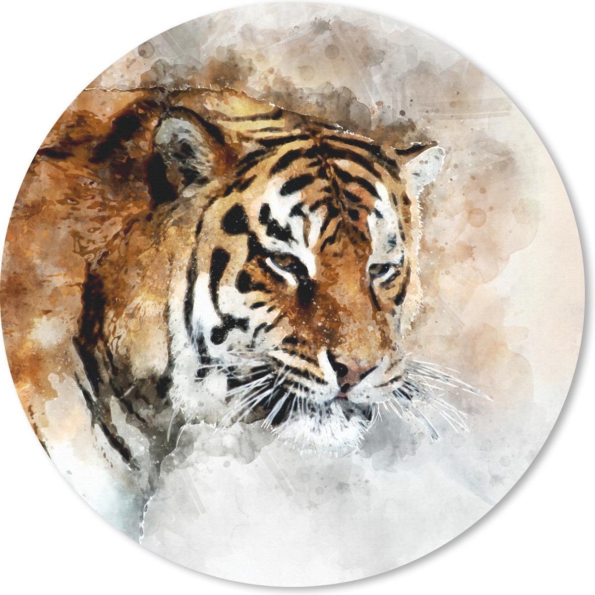 Muismat rond 30x30 cm - Mousepad Tijger - Schilderij - Wit - Ronde muismatten