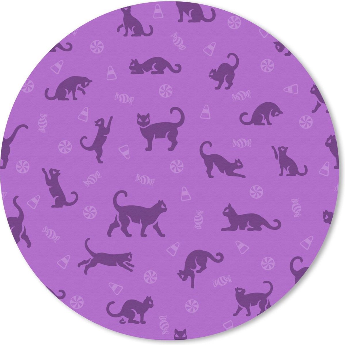 Muismat rond 30x30 cm - Mousepad Katten - Paars - Patronen - Ronde muismatten