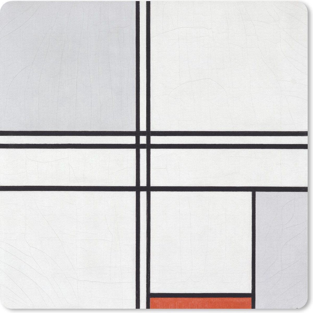 Muismat - Mousepad - Compositie 1 met rood en grijs - Piet Mondriaan - 30x30 cm - Muismatten