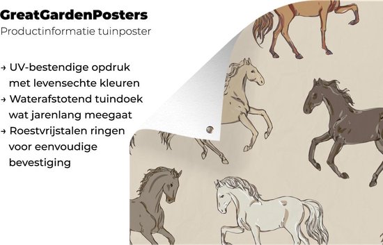 Décoration murale Paarden - Wit - Grijs - Filles - Enfants - Meiden - 120x180 cm - Poster jardin - Toile jardin - Poster extérieur