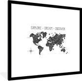 Fotolijst incl. Poster - Wereldkaart - Kompas - Quote - 40x40 cm - Posterlijst