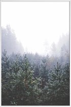 JUNIQE - Poster in kunststof lijst Misty Forest -20x30 /Grijs