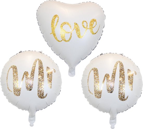 Huwelijk Decoratie Bruiloft Versiering Helium Ballonnen Mr & Mr Decoratie Goud & Wit Bruiloft 40 Cm Ballon – 3 Stuks