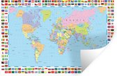 Muurstickers - Sticker Folie - Wereld - Kaart - Vlag - Kleuren - 90x60 cm - Plakfolie - Muurstickers Kinderkamer - Zelfklevend Behang
