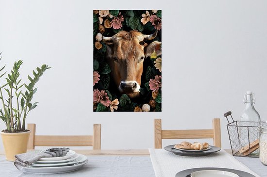 Muurstickers - Sticker Folie - Koe - Dieren - Bloemen - 40x60 cm - Plakfolie - Muurstickers Kinderkamer - Zelfklevend Behang - Zelfklevend behangpapier - Stickerfolie