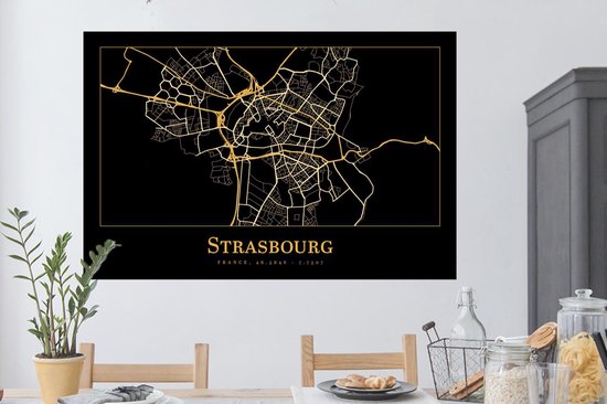 Stickers muraux - Film autocollant - Carte - Strasbourg - Or - Zwart - 120x80 cm - Film adhésif - Stickers muraux Chambre d'enfant - Papier peint autocollant