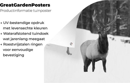Décoration murale Cerf dans la neige - noir et blanc - 180x120 cm - Poster jardin - Toile jardin - Poster extérieur