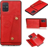 Voor Samsung Galaxy A22 5G dubbele gesp PU + TPU schokbestendige magnetische beschermhoes met kaartsleuf en houder (rood)