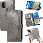 Voor UMIDIGI A9 Mandala Bloem Reliëf Horizontale Flip Lederen Case met Houder & Drie Kaartsleuven & Portemonnee & Lanyard (Grijs)