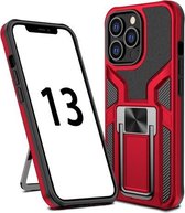 Armor 2 in 1 pc + TPU magnetische schokbestendige hoes met opvouwbare houder voor iPhone 13 Pro (rood)