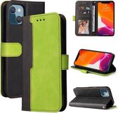 Zakelijke stiksels-kleur horizontale flip PU lederen tas met houder & kaartsleuven & fotolijst voor iPhone 13 mini (groen)