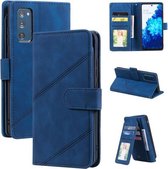 Voor Samsung Galaxy S20 FE Skin Feel Business Horizontale Flip PU Lederen Case met Houder & Multi-kaartsleuven & Portemonnee & Lanyard & Fotolijst (Blauw)