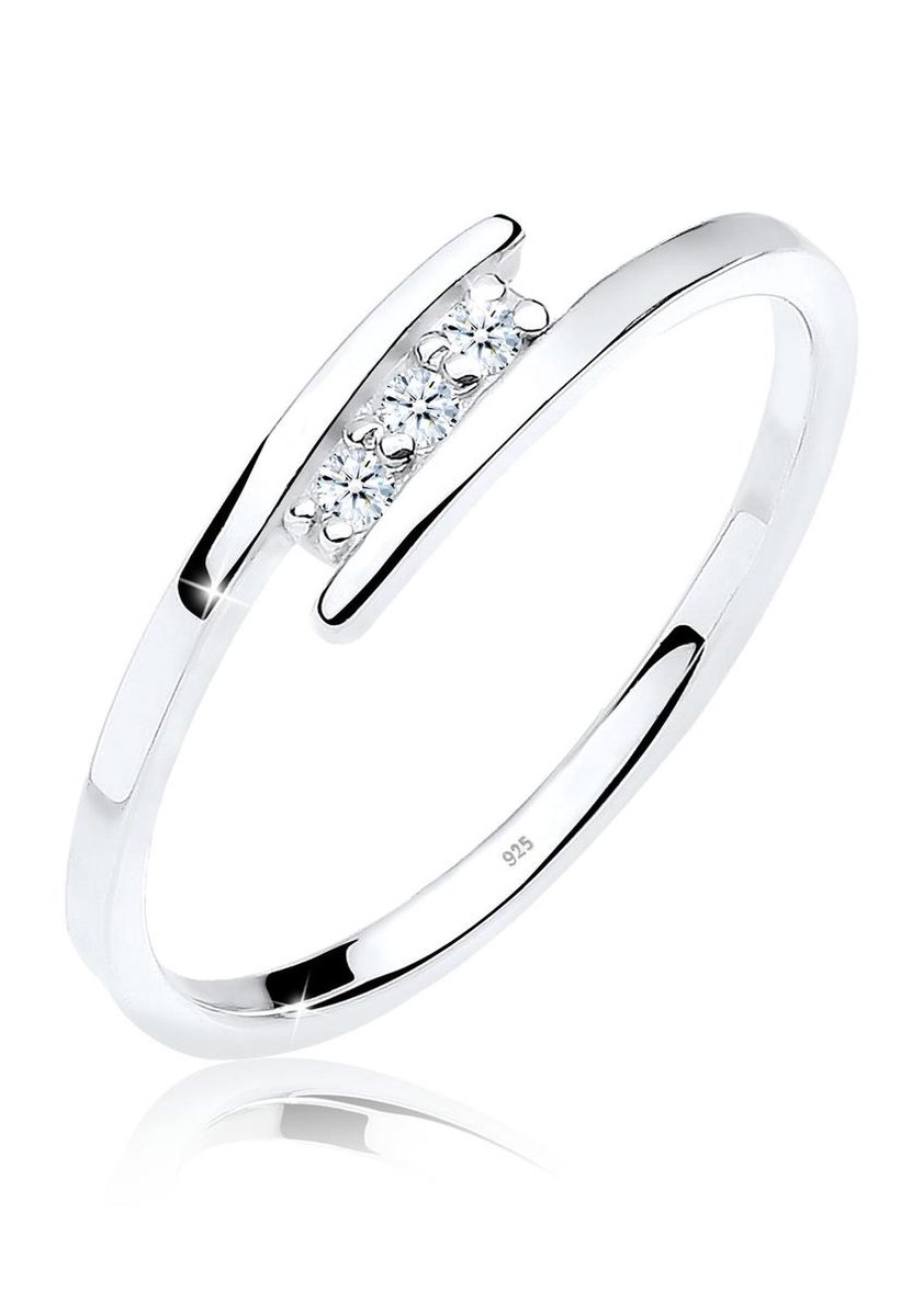 Elli PREMIUM - Ring - Dames Klassiek Elegant met Diamant (0,06 ct.) in 925 Sterling Zilver - Dames