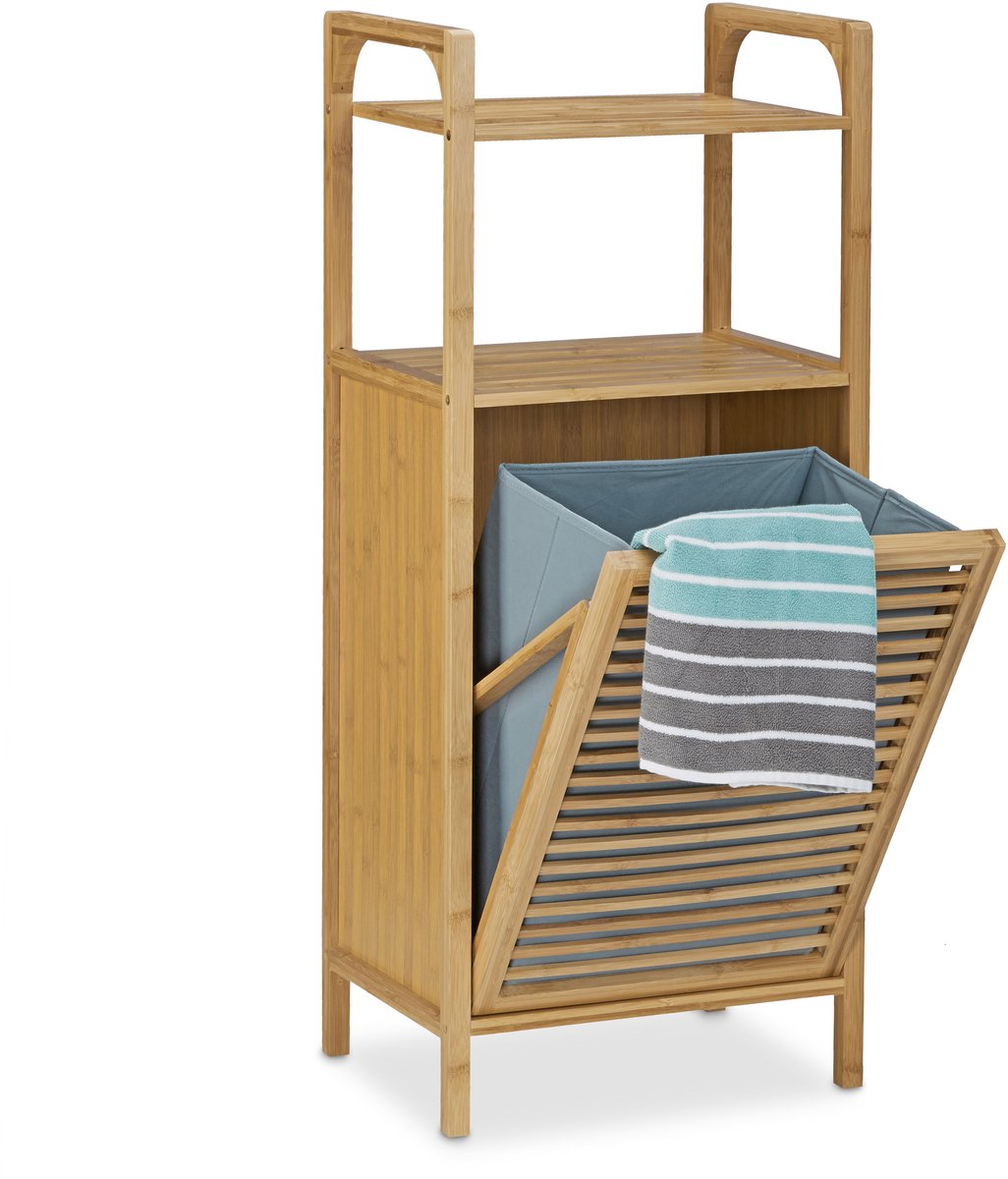 badkamerrek met wasmand - 95 x 40 x 30 cm - 2 planken - bamboe