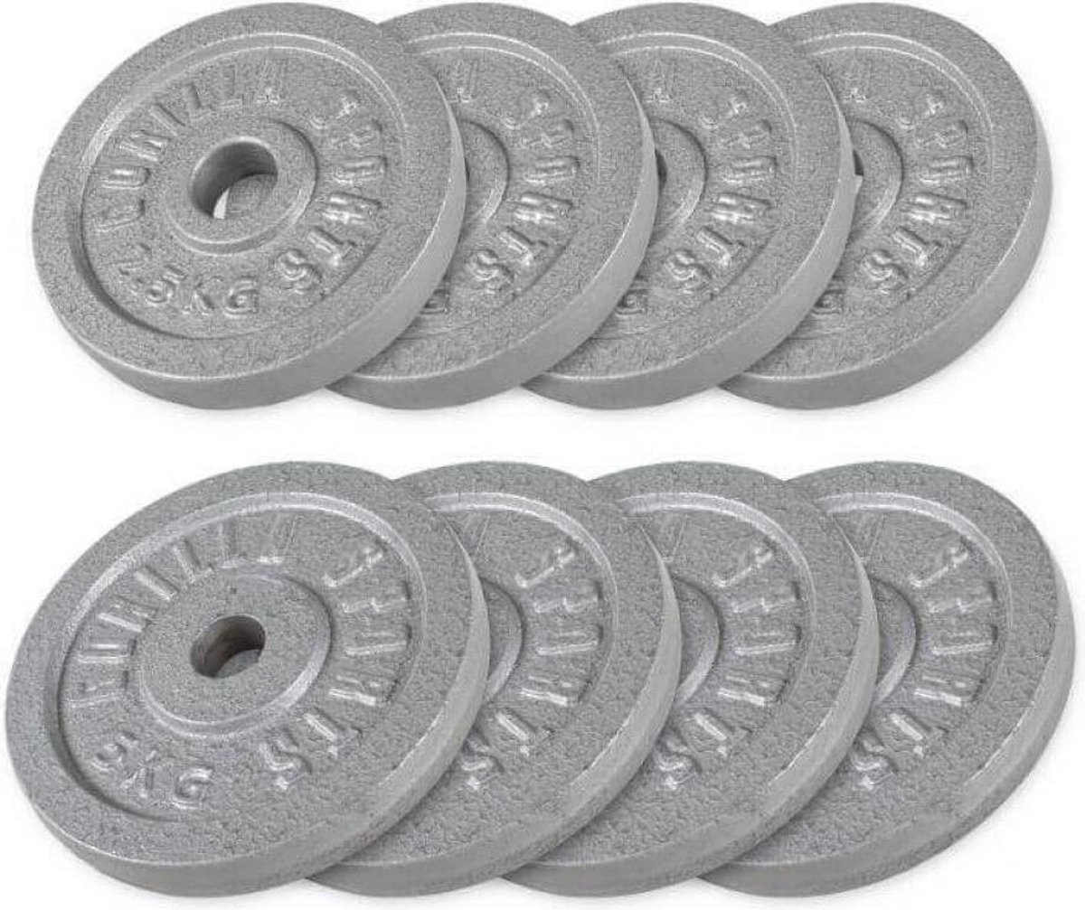 Gorilla Sports Halterschijven - 30 kg - 4 x 5 + 4 x 2,5 kg - Gietijzer - 30 mm